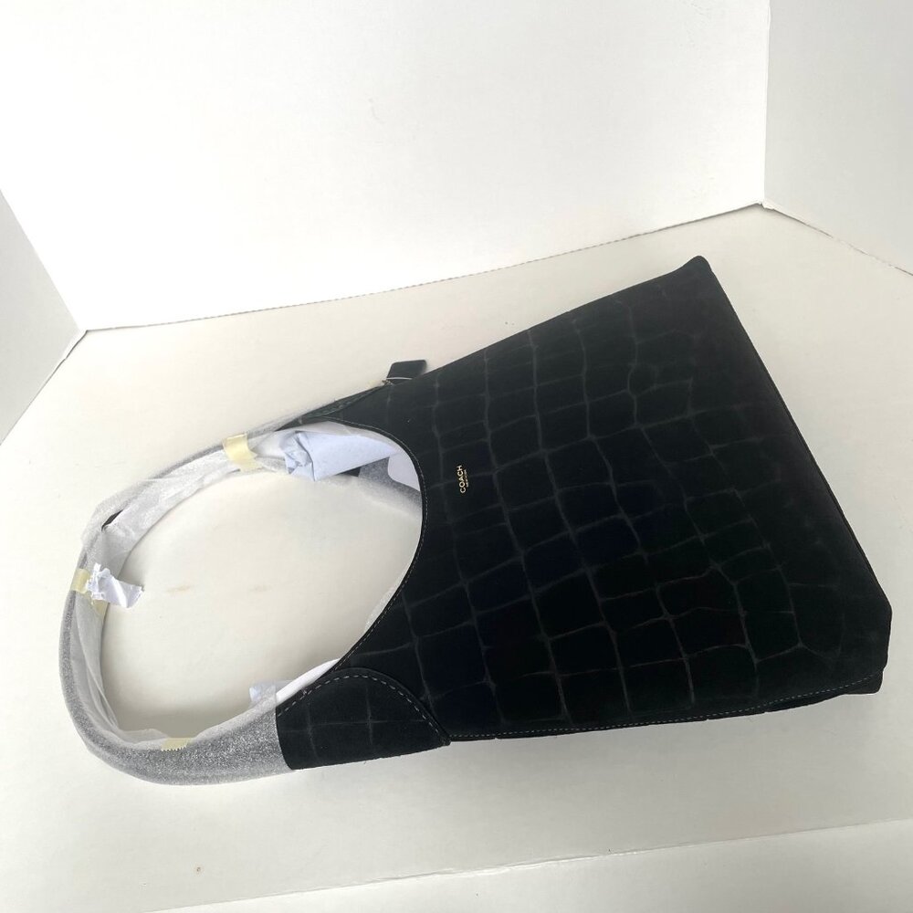 Coach Brooklyn 28 Black Croc Embossed Suede Leather Hobo CCJ00 - Picture 10 of 16